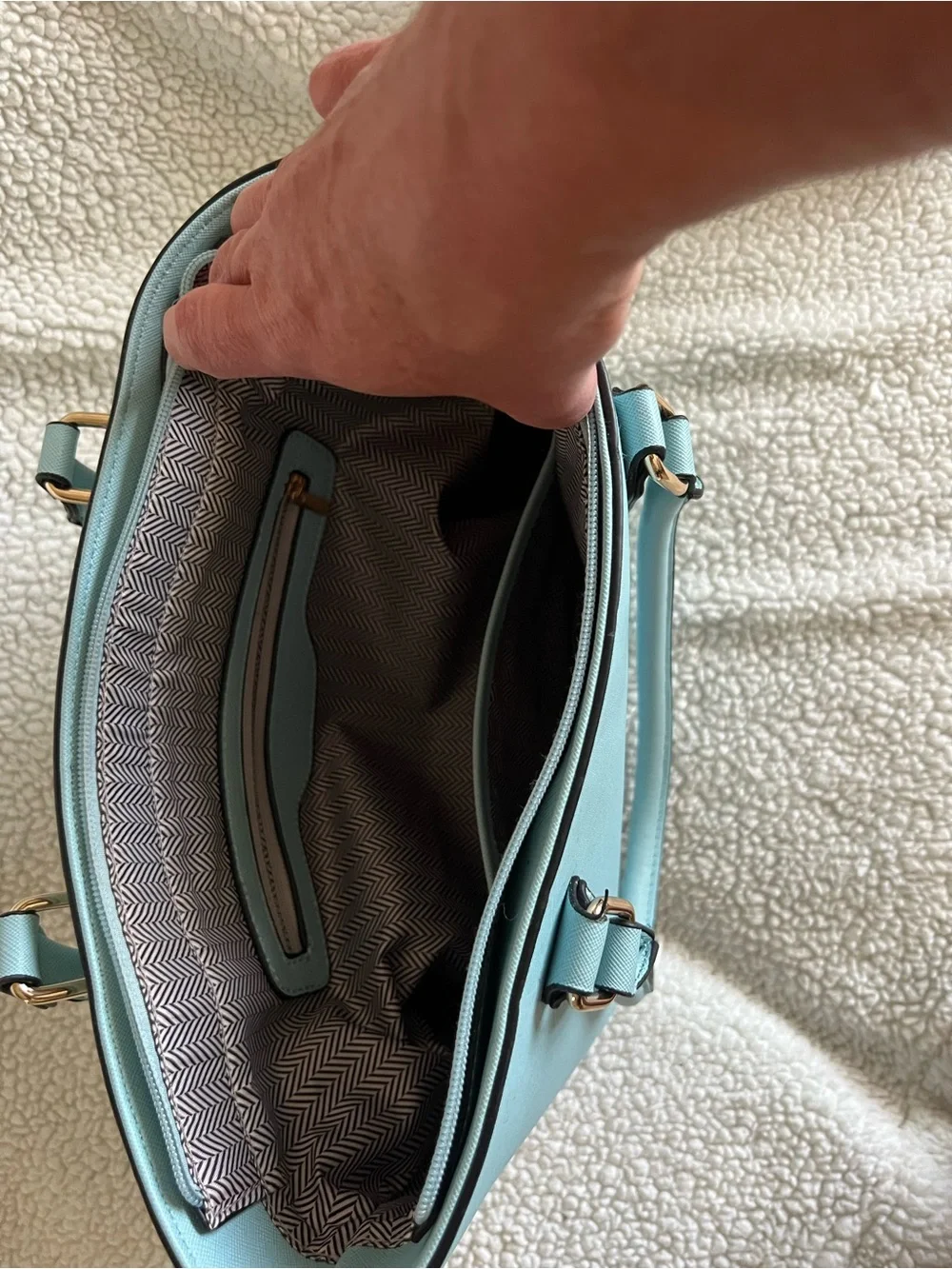 Structured Mint Tote with Front Zip Pocket
